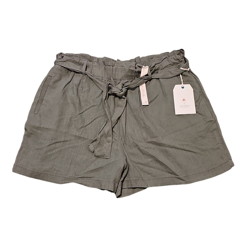 April Kiss Women's Avocado Green Linen Blend Twill Casual Shorts Size XL‎